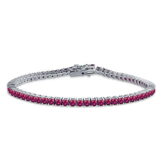 Sterling Silver Ruby, Emerald, Sapphire, Violet, or Black Colored CZ Tennis Bracelets