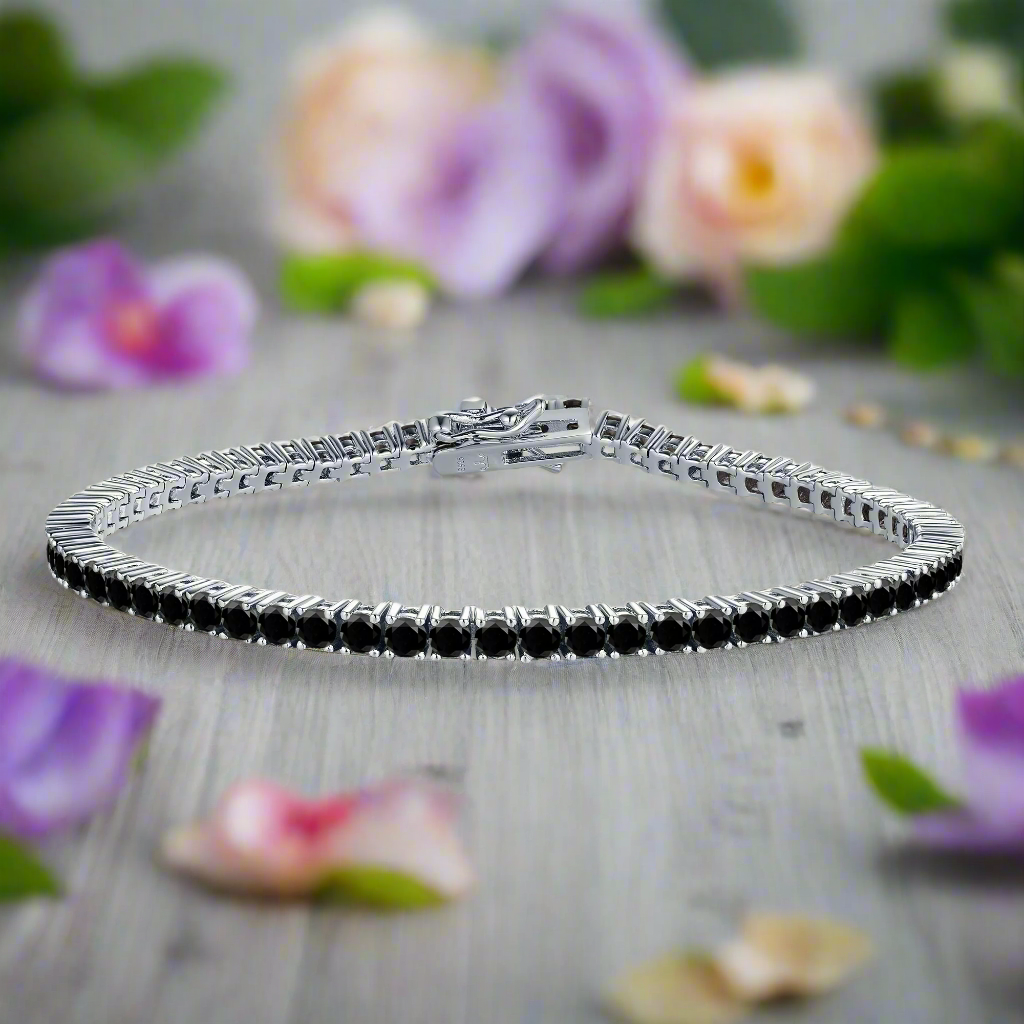 Sterling Silver Ruby, Emerald, Sapphire, Violet, or Black Colored CZ Tennis Bracelets