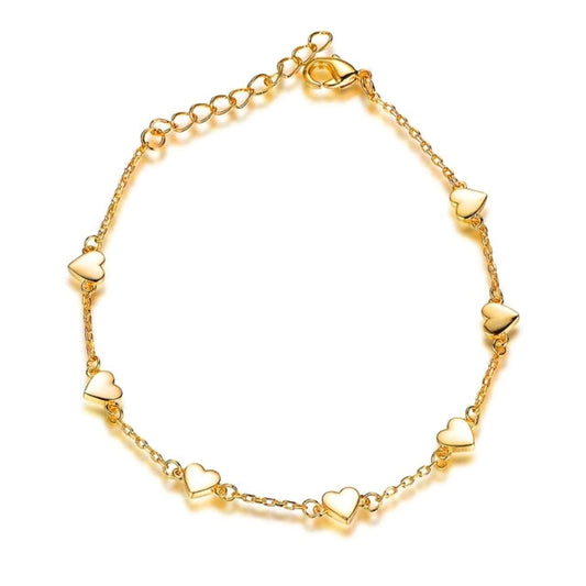 Gold Plated Sterling Silver Shiny Small 5mm Heart Station Bracelet