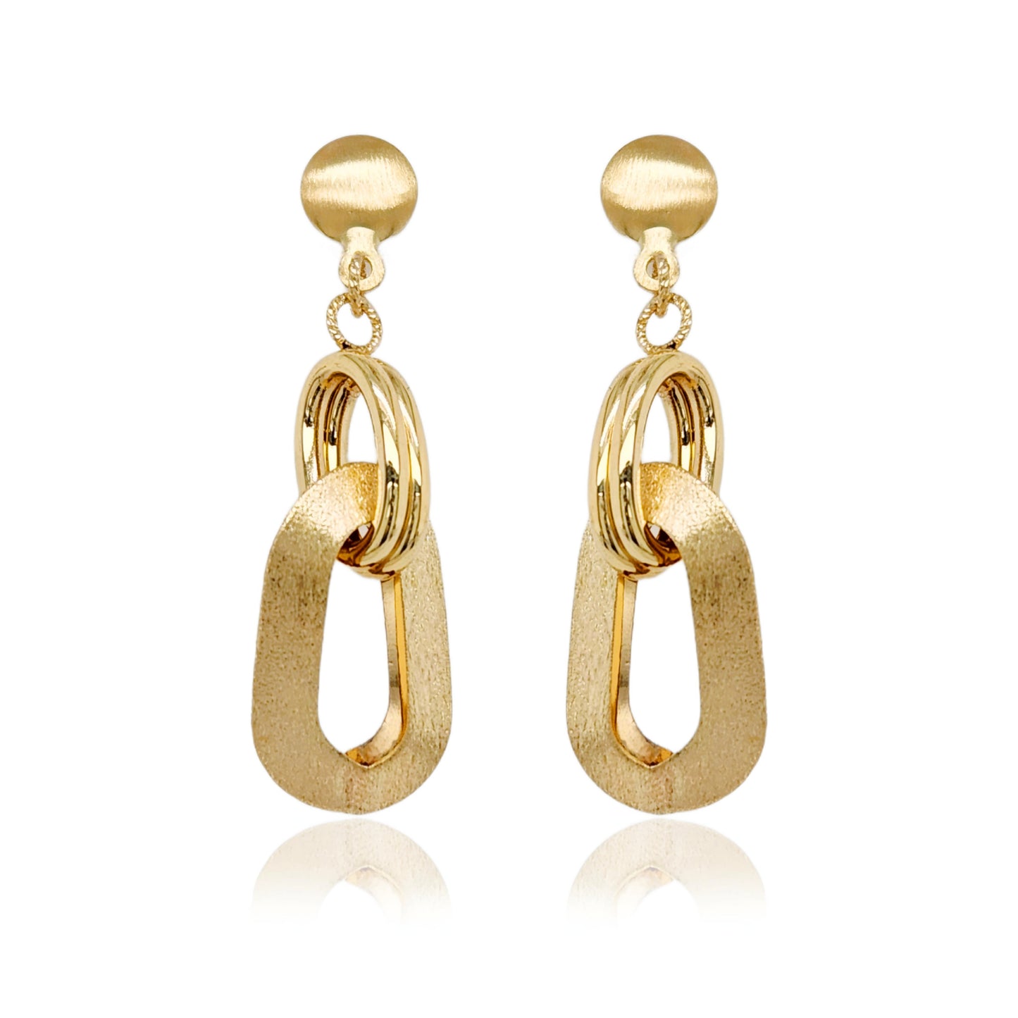 14K Dangling Brushed Gold Rectangle Diamond Cut Earrings