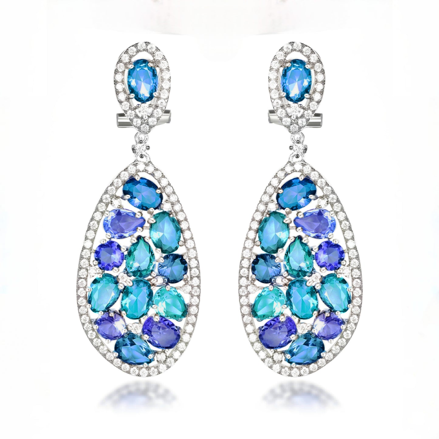 Sterling Silver CZ And Colored Stones Earrings