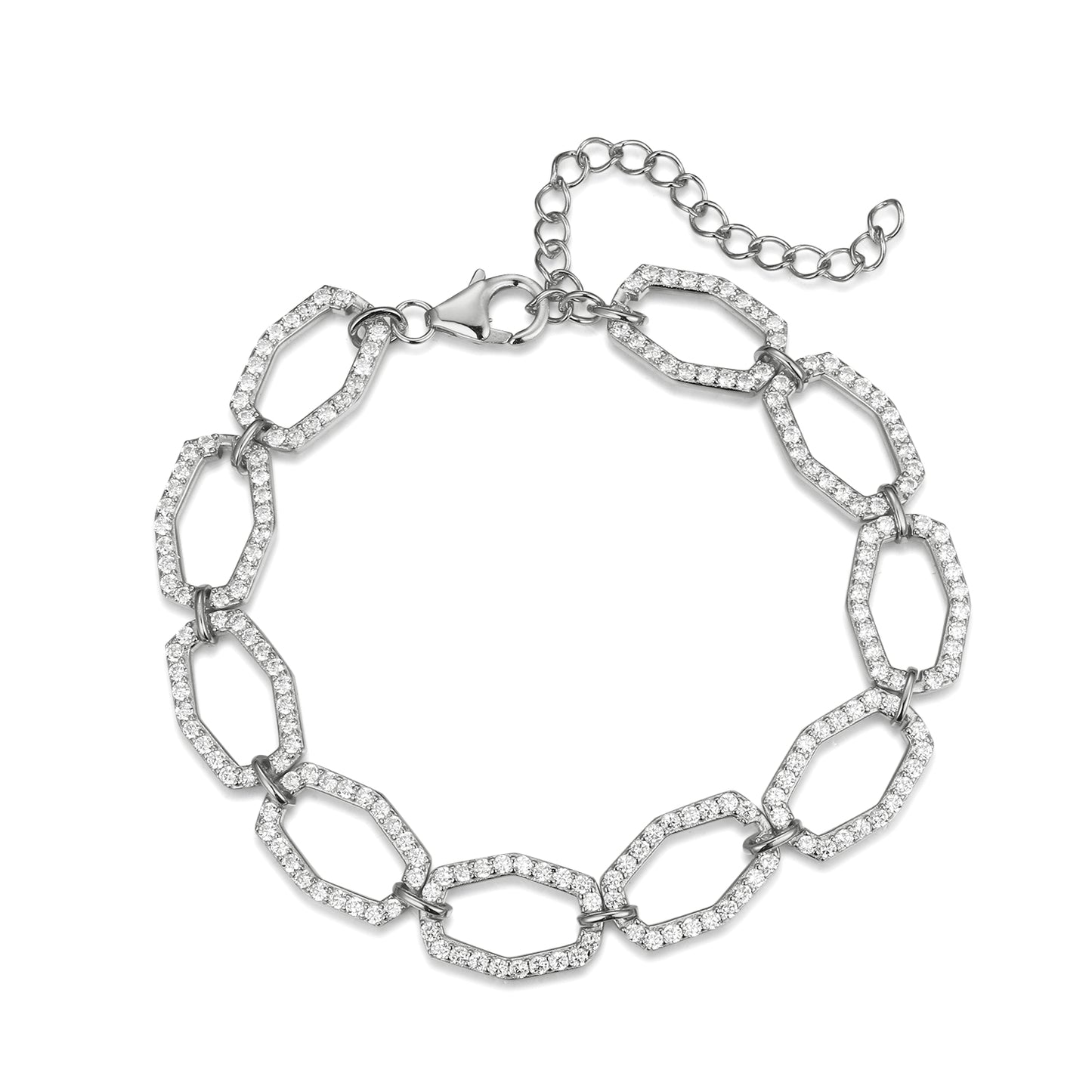 Sterling Silver Hexagon Shaped CZ Bracelet