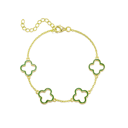 Gold Plated Sterling Silver Enamel Outline Clover Bracelet