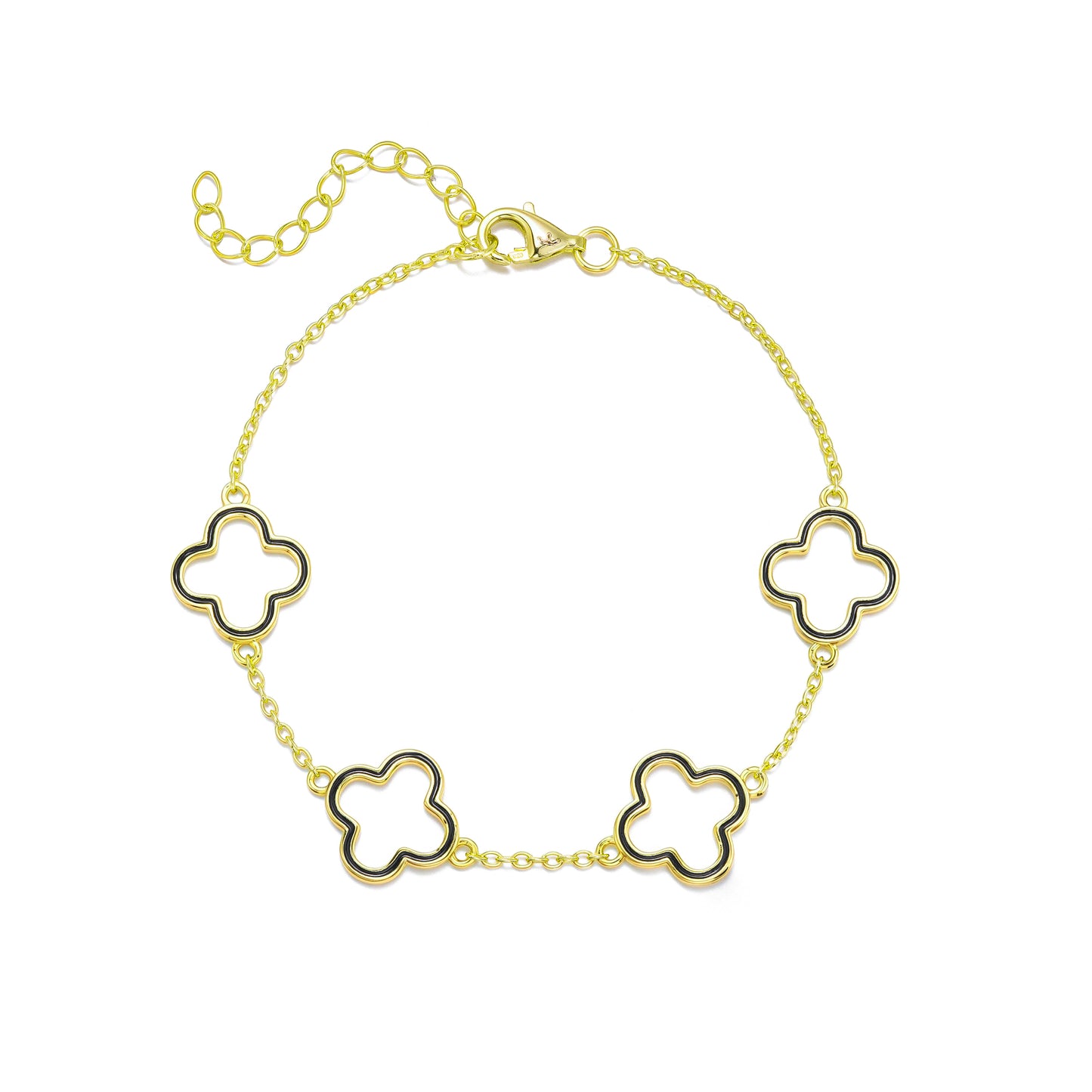 Gold Plated Sterling Silver Enamel Outline Clover Bracelet