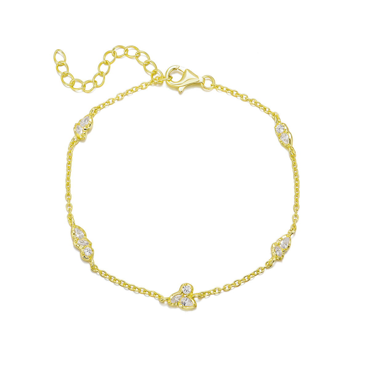 Sterling Silver CZ Cluster Station Bracelet