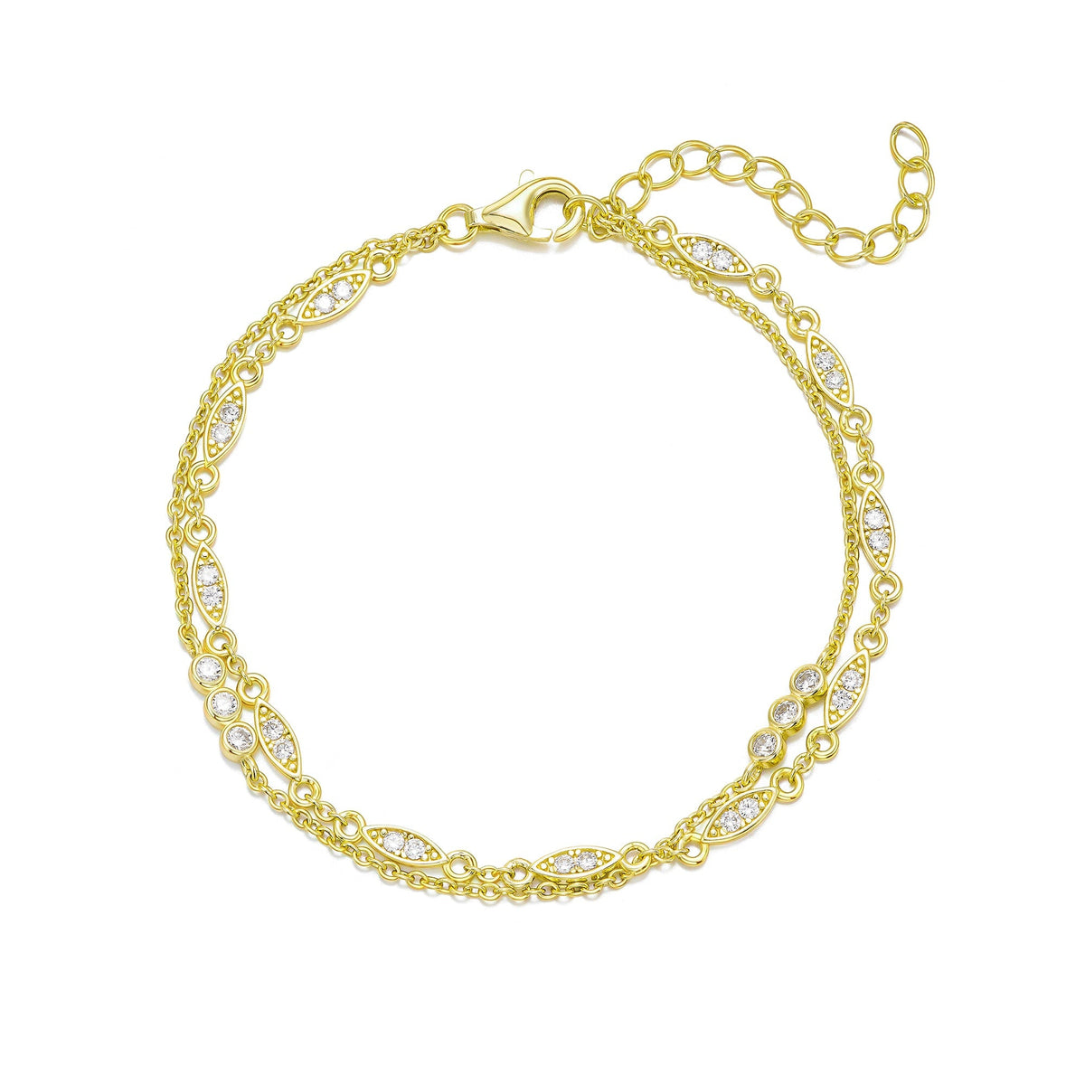 Sterling Silver Double Strand Marquise CZ Bracelet