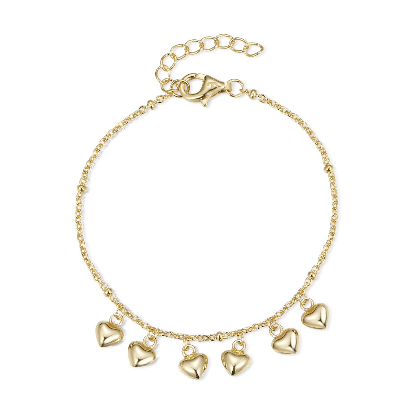 Sterling Silver Dangling Hearts Bracelet