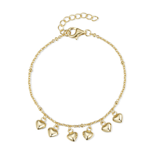 Sterling Silver Dangling Hearts Bracelet