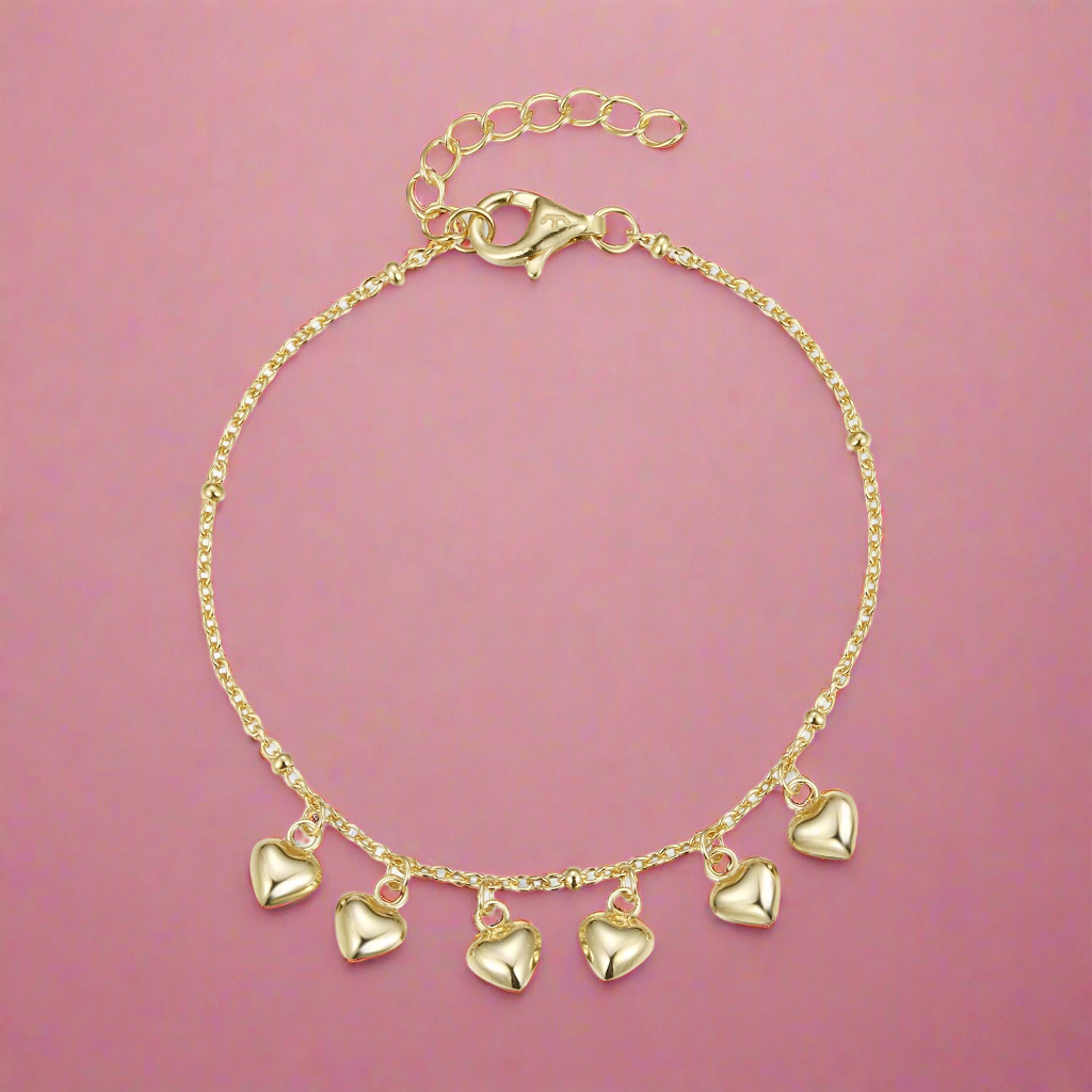 Sterling Silver Dangling Hearts Bracelet