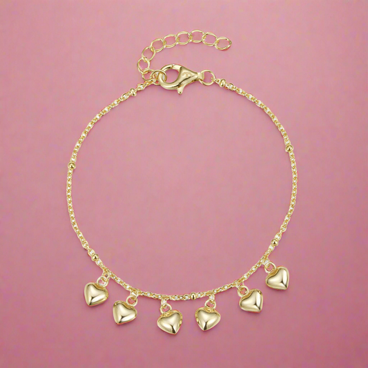 Sterling Silver Dangling Hearts Bracelet