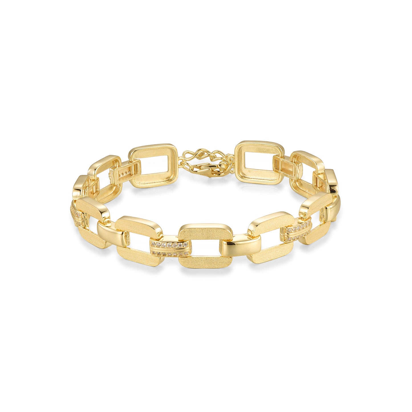 Sterling Silver Square Link With CZ Bracelet