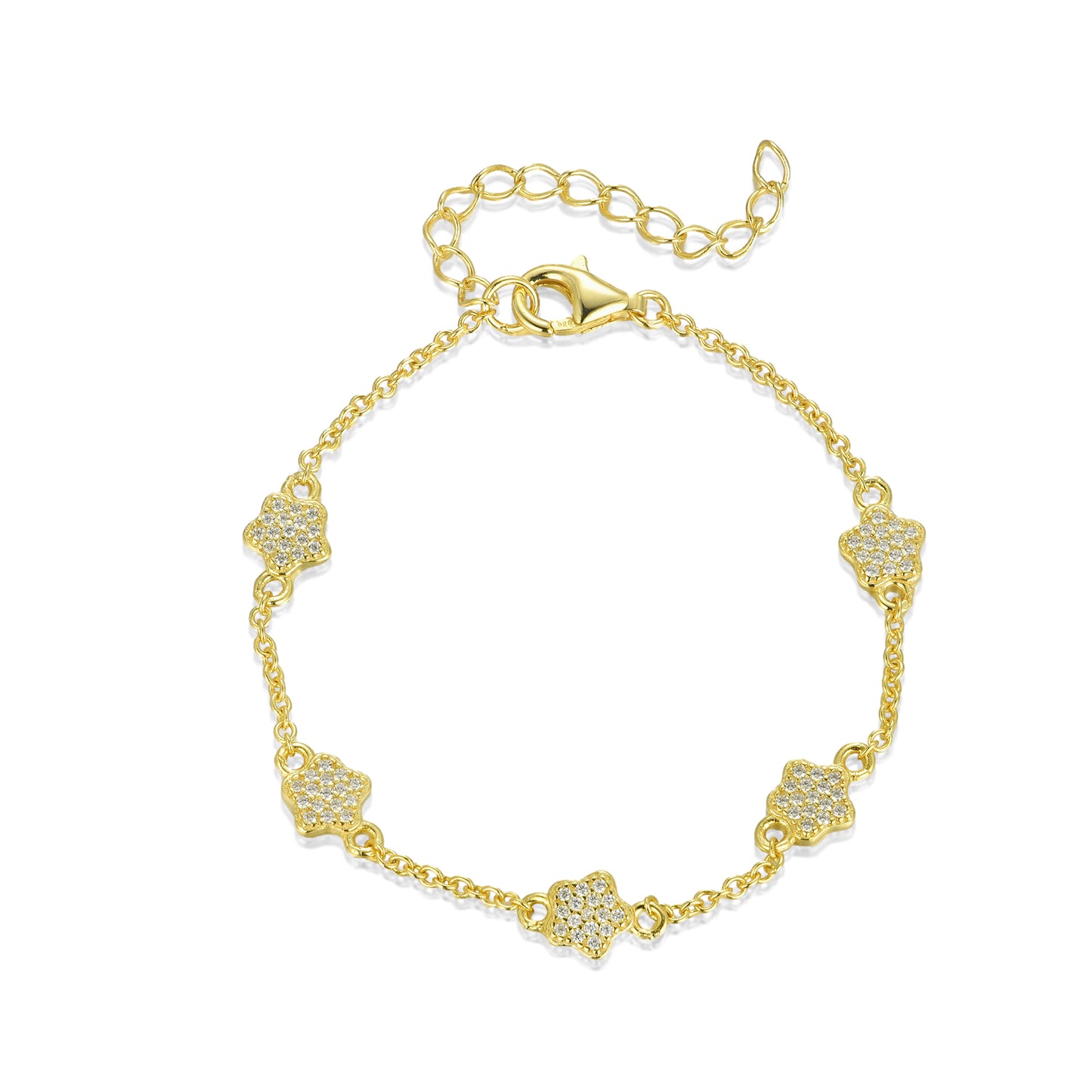 Gold Plated Sterling Silver Micropave CZ Small Flower Station Bracelet