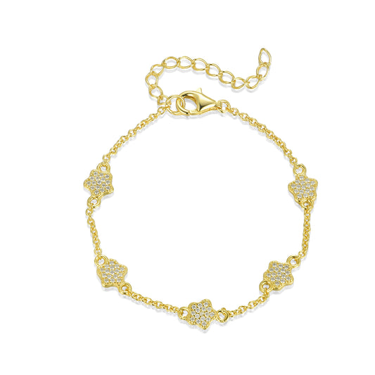 Gold Plated Sterling Silver Micropave CZ Small Flower Station Bracelet