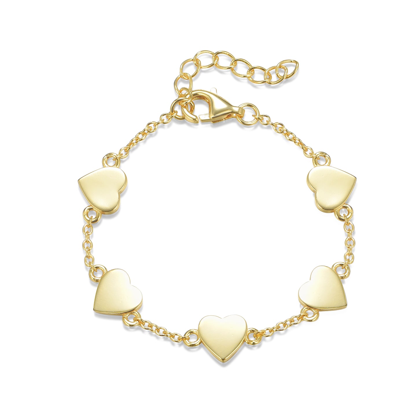 Gold Plated Sterling Silver Shiny 7mm Heart Station Bracelet