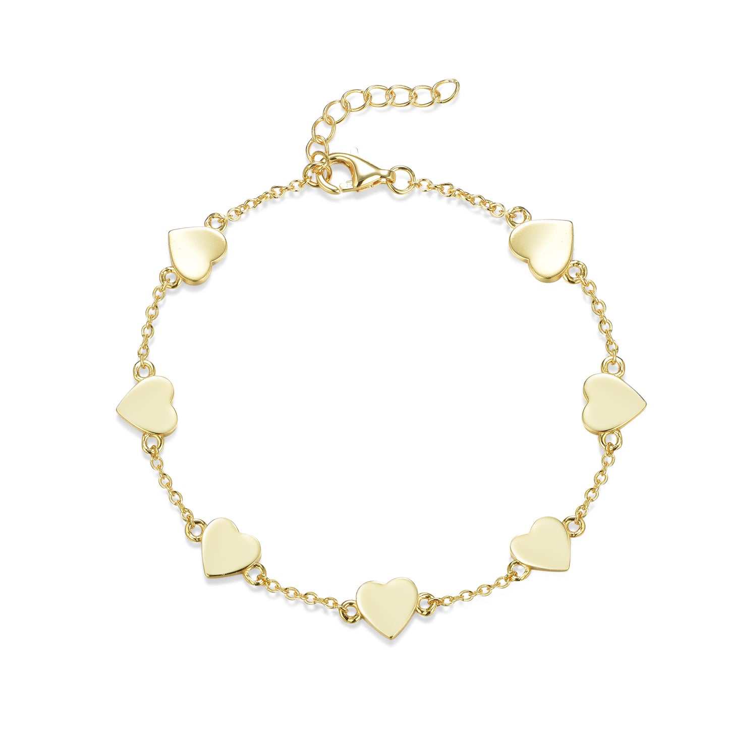 Gold Plated Sterling Silver Shiny 7mm Heart Station Bracelet