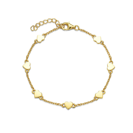 Gold Plated Sterling Silver Shiny Small 5mm Heart Station Bracelet