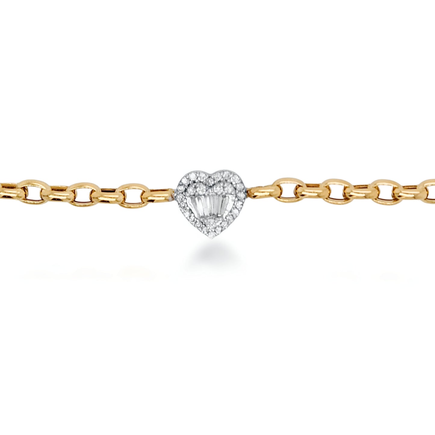 14K Gold Link With Center Diamond Heart Bracelet