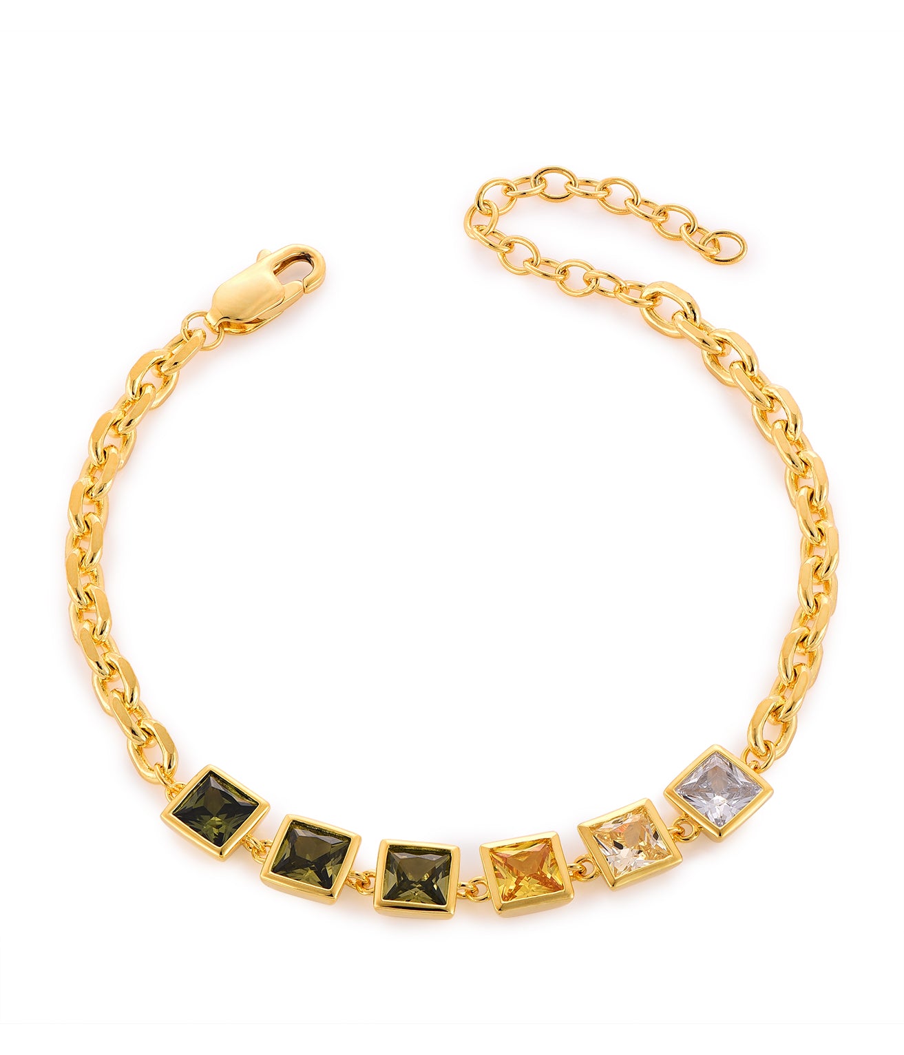 Sterling Silver Gold Plated Colored Stone Squares Bracelet