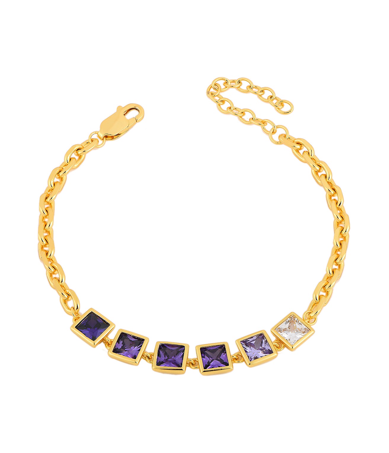 Sterling Silver Gold Plated Colored Stone Squares Bracelet