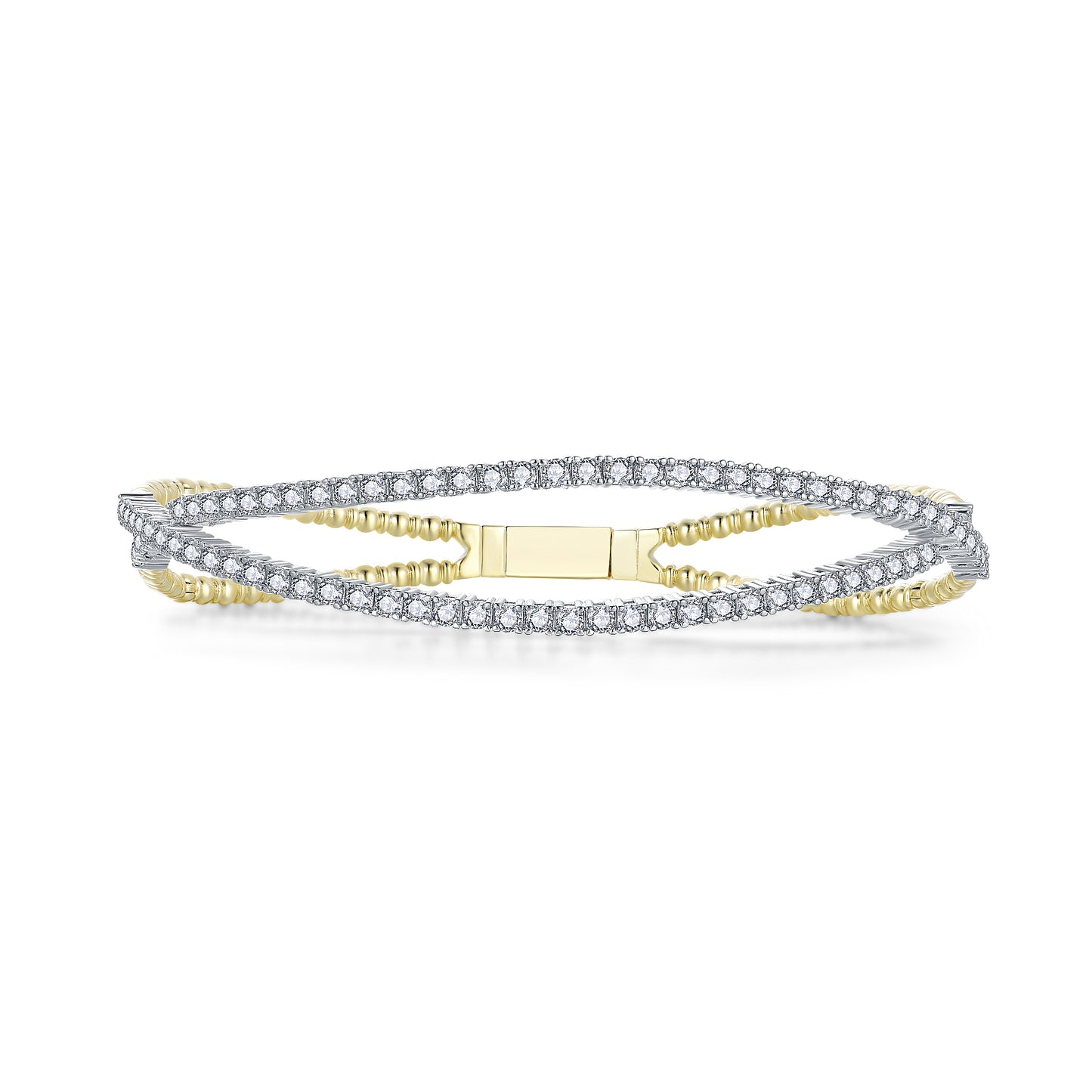Sterling Silver Gold Plated Crossover CZ Bangle