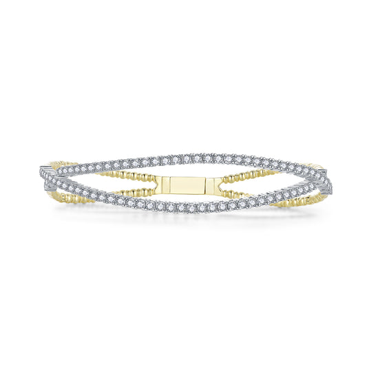 Sterling Silver Gold Plated Crossover CZ Bangle