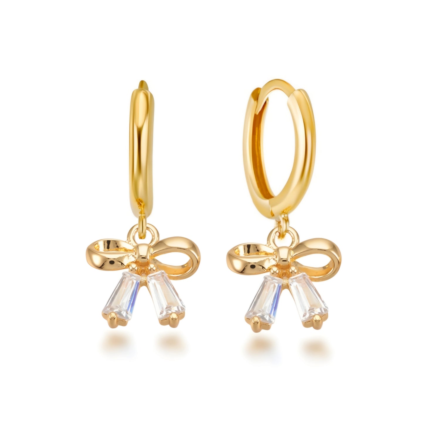 Gold Plated Surgical Steel Bow With CZ Leverback Earrings