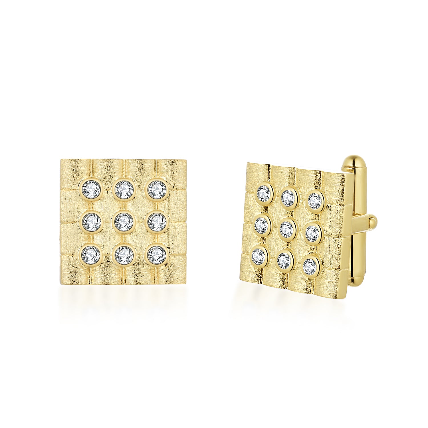 Sterling Silver Brushed Gold Plated Square With CZ Cufflinks