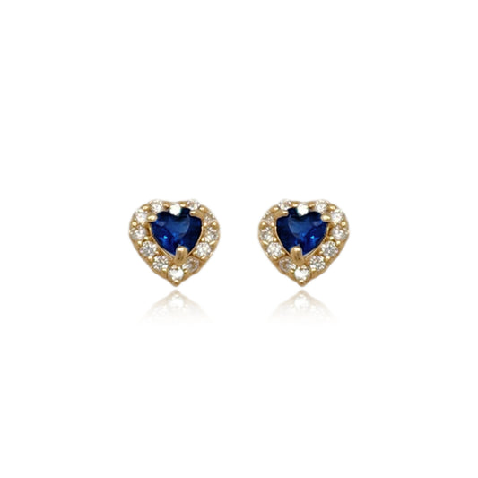 14k Gold Colored CZ Heart Stud Earrings