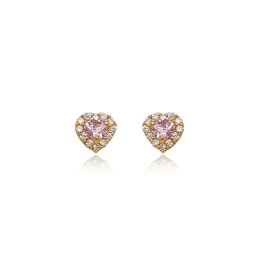 14k Gold Colored CZ Heart Stud Earrings