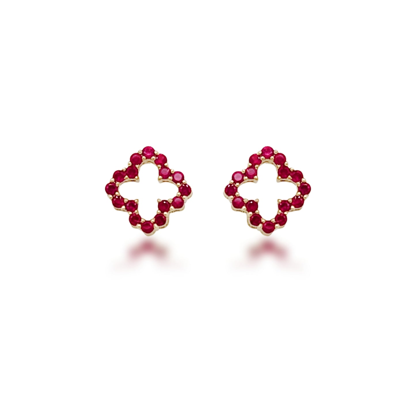 10K Gold Ruby or Sapphire Clover Outline Stud Earrings
