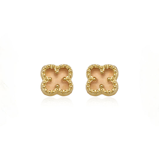 14k Gold Pink Mother of Pearl Clover Stud Earrings