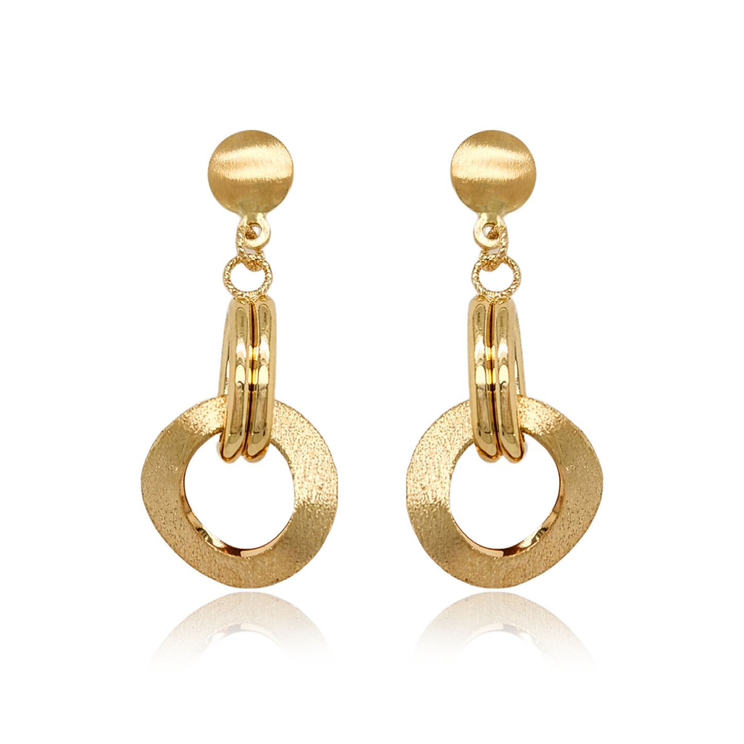 14K Gold Interlocking Circles Diamond Cut Earrings