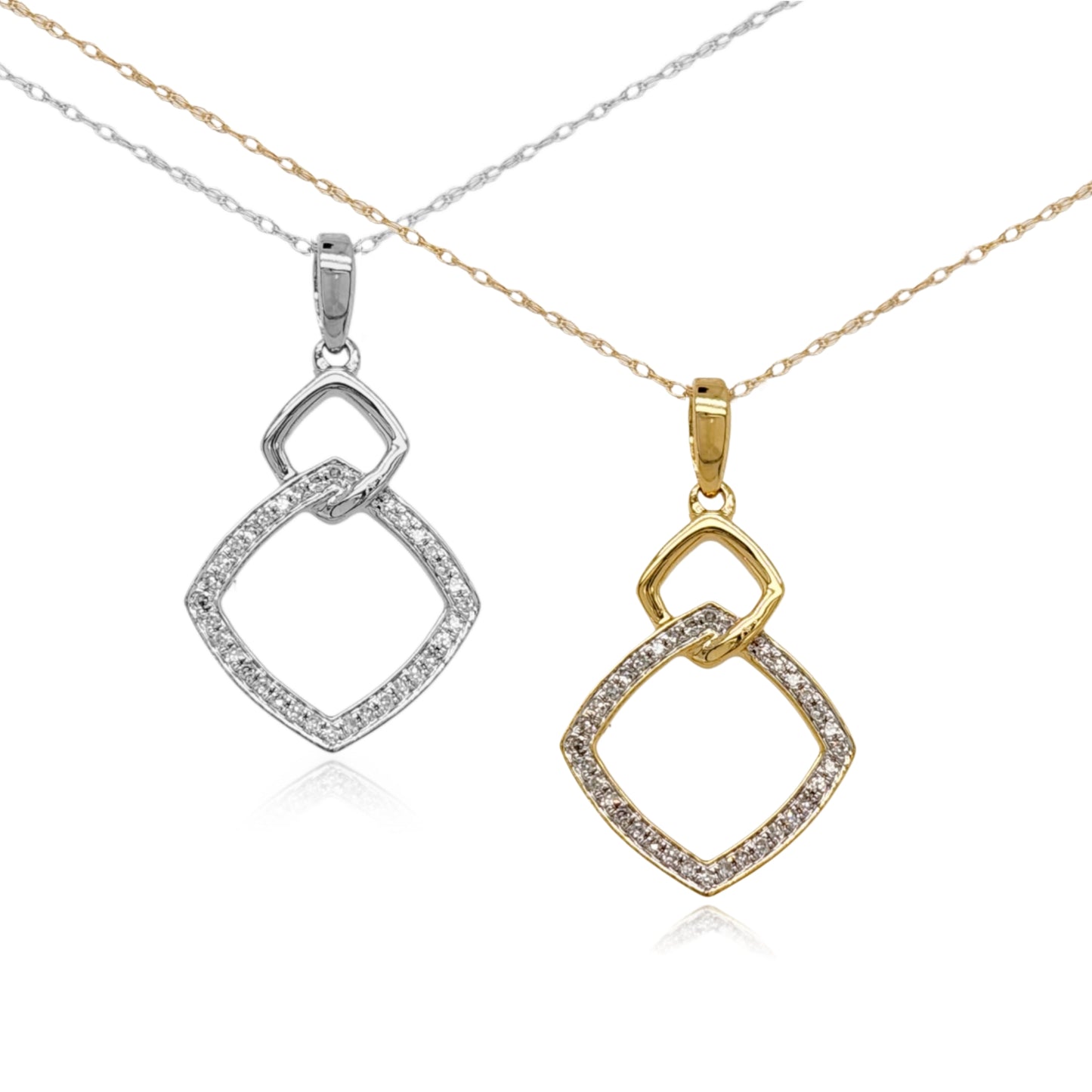 10K Gold Interlocking Diamond Shape Pendant Necklace