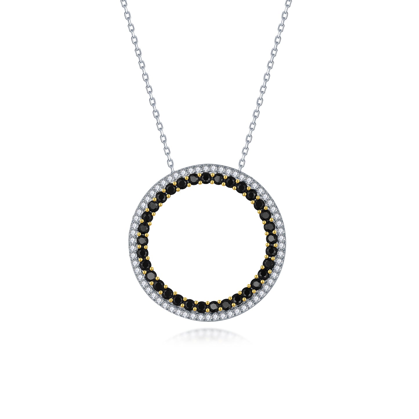 Sterling Silver Two Tone Pendant Necklace With Clear and Colored Stone On Diamond Cut Chain