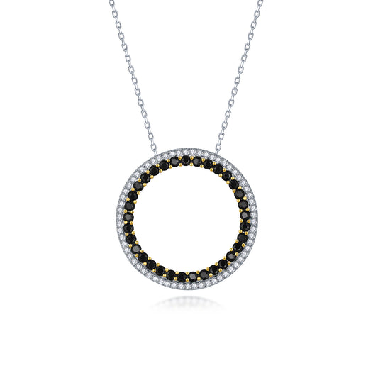 Sterling Silver Two Tone Pendant Necklace With Clear and Colored Stone On Diamond Cut Chain