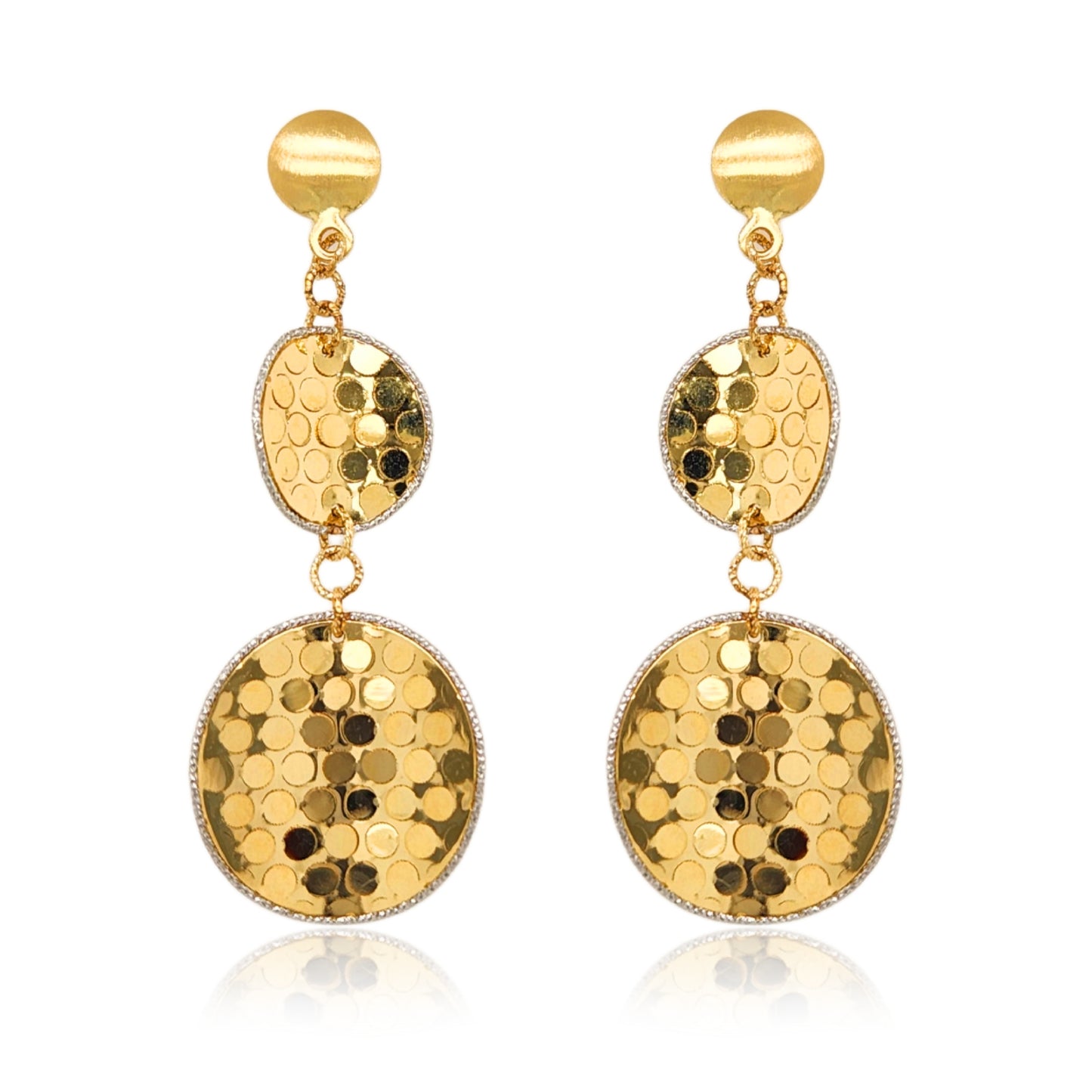 14K Gold Double Circle Diamond Cut Earrings