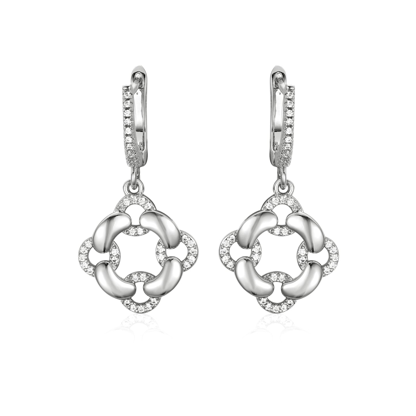 Sterling Silver Interlocking Circles With CZ Earrings