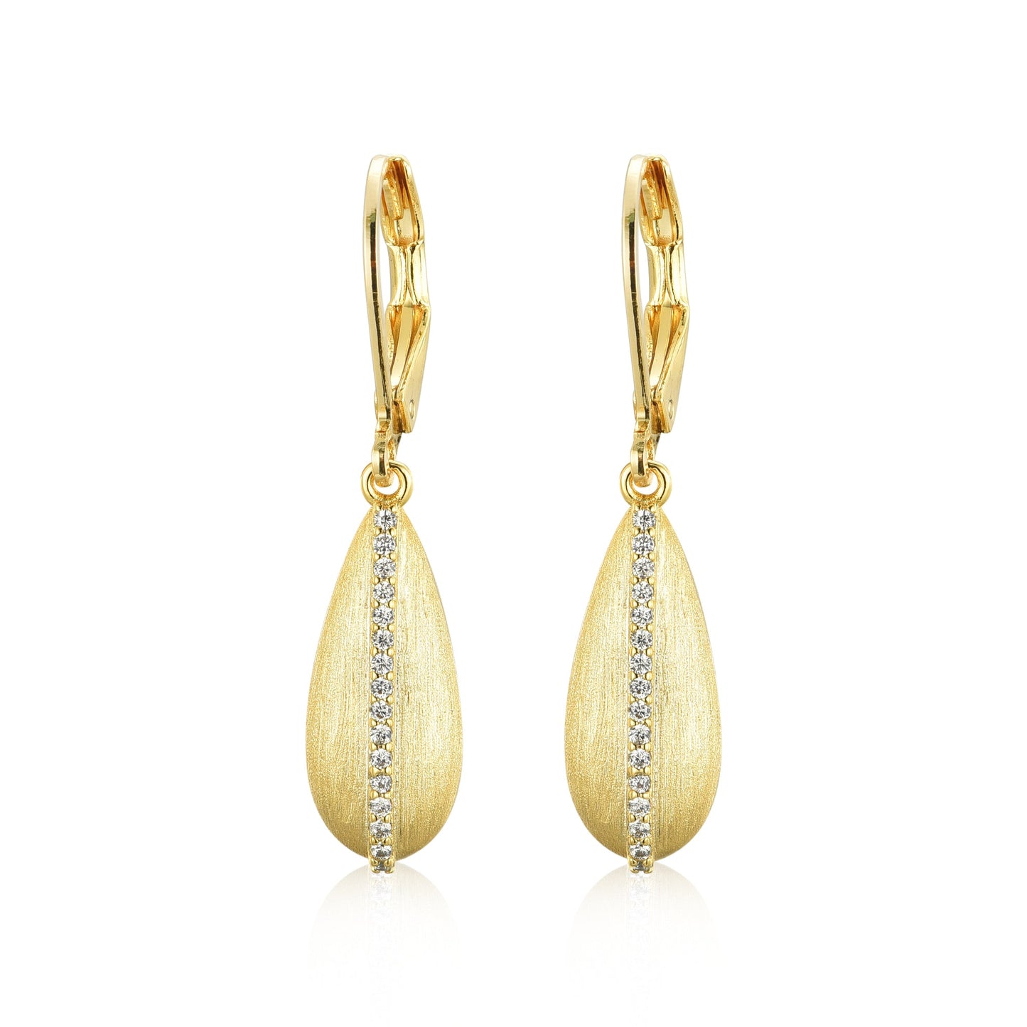 Gold Plated Surgical Steel Brushed Teardrop With CZ Line Earring
