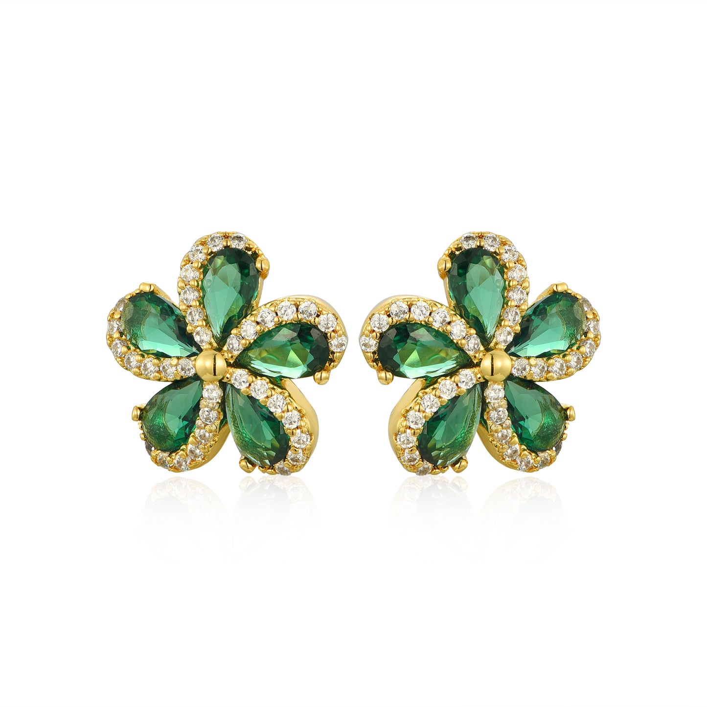 Lil' Empress Gold Plated or Rhodium Plated Surgical Steel 5 Petal Colorful CZ Flower Stud Earrings