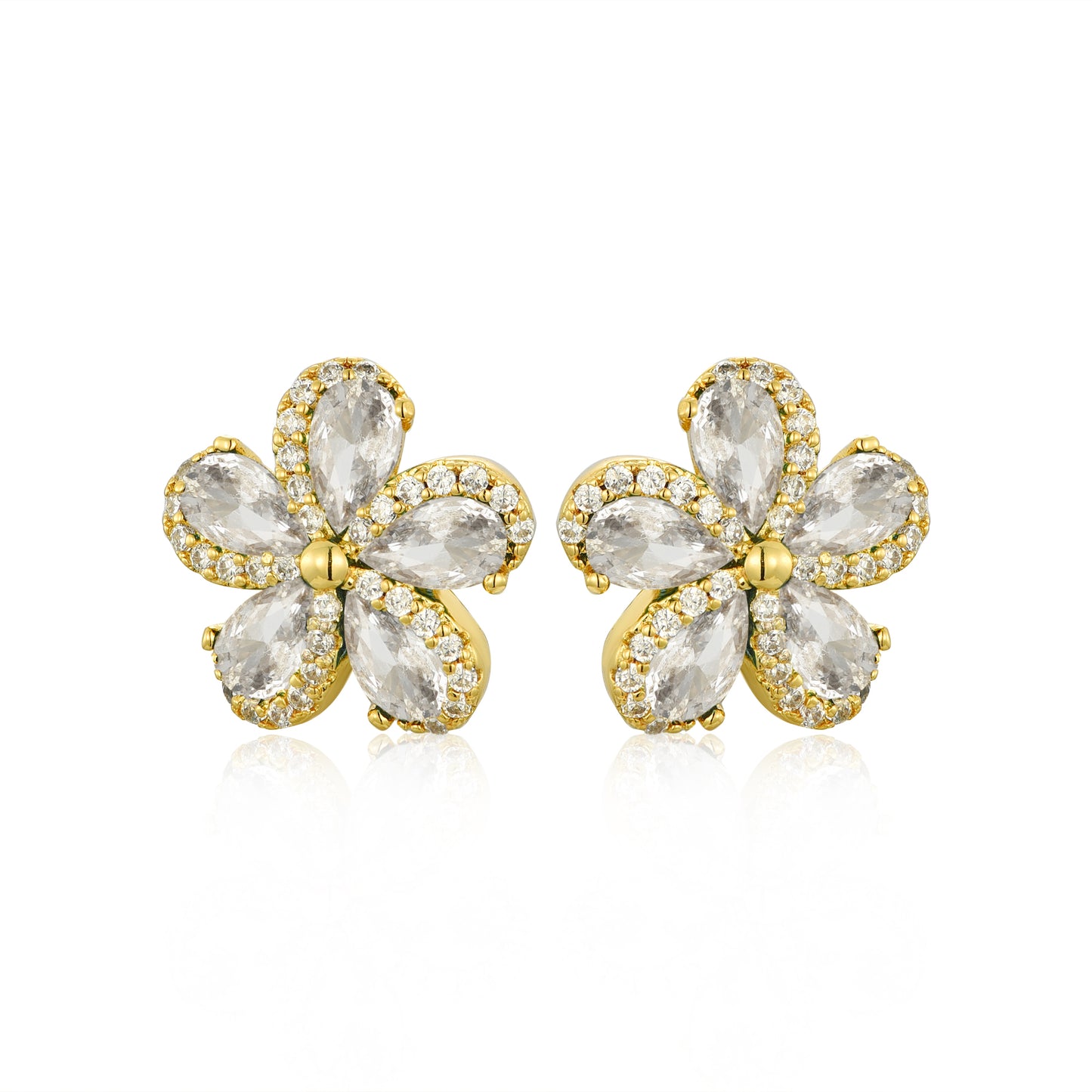 Lil' Empress Gold Plated or Rhodium Plated Surgical Steel 5 Petal Colorful CZ Flower Stud Earrings