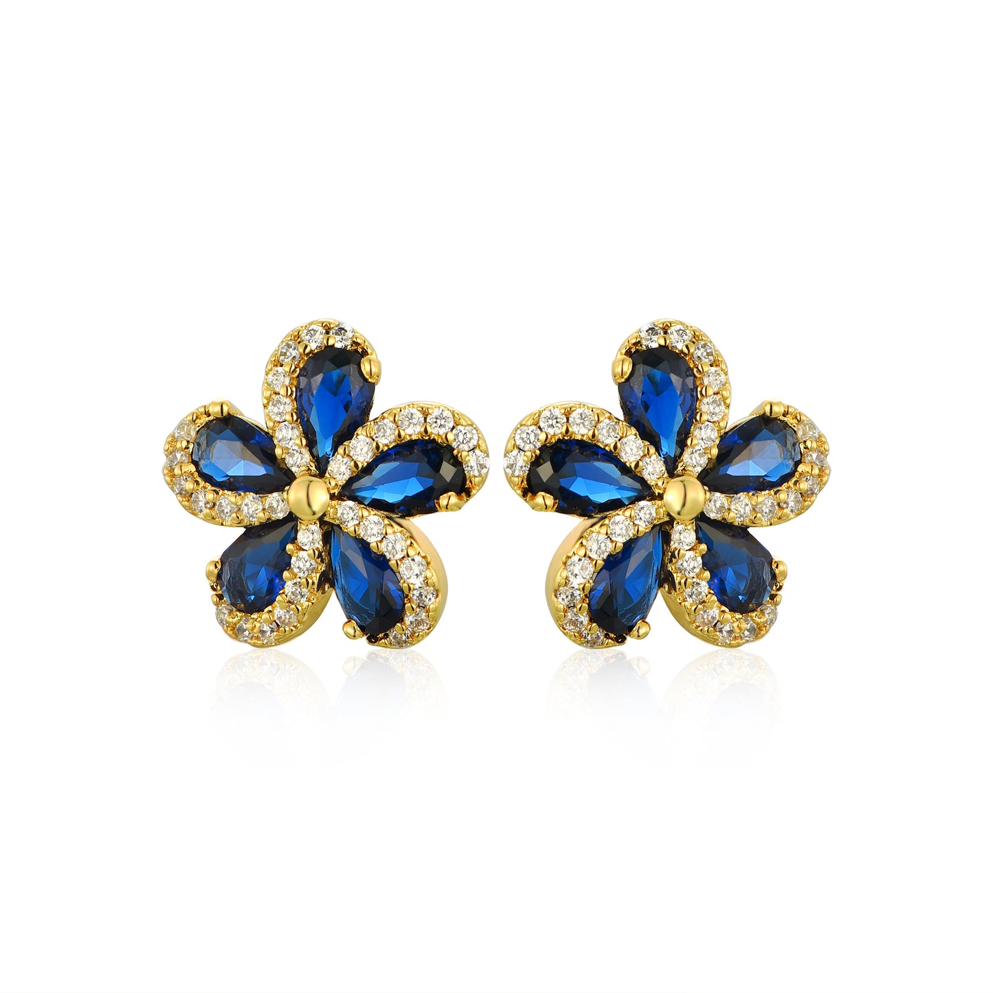 Lil' Empress Gold Plated or Rhodium Plated Surgical Steel 5 Petal Colorful CZ Flower Stud Earrings