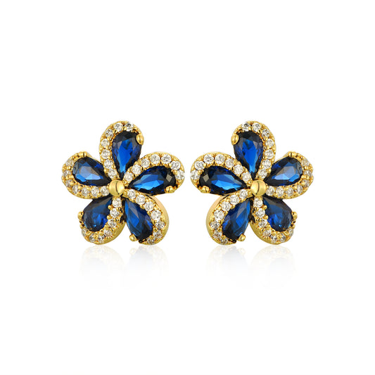Lil' Empress Gold Plated or Rhodium Plated Surgical Steel 5 Petal Colorful CZ Flower Stud Earrings
