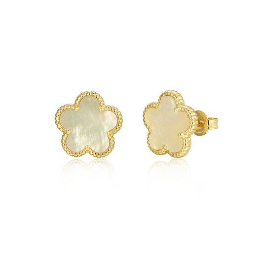 Gold Plated or Rhodium Plated Surgical Steel Flower 5 Petal Stud Earrings