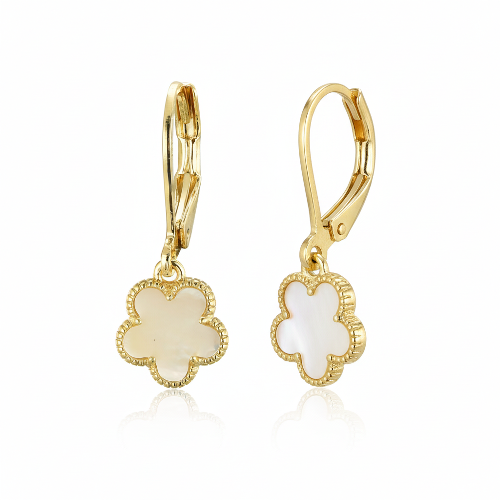 Gold Plated Surgical Steel 5 Petal Flower Leverback Earrings