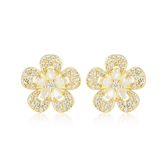 Surgical Steel Five Petal CZ Flower Stud Earrings