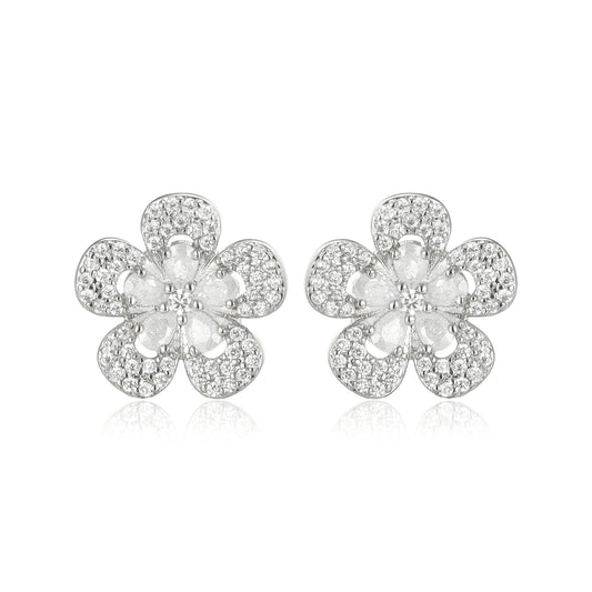 Surgical Steel Five Petal CZ Flower Stud Earrings