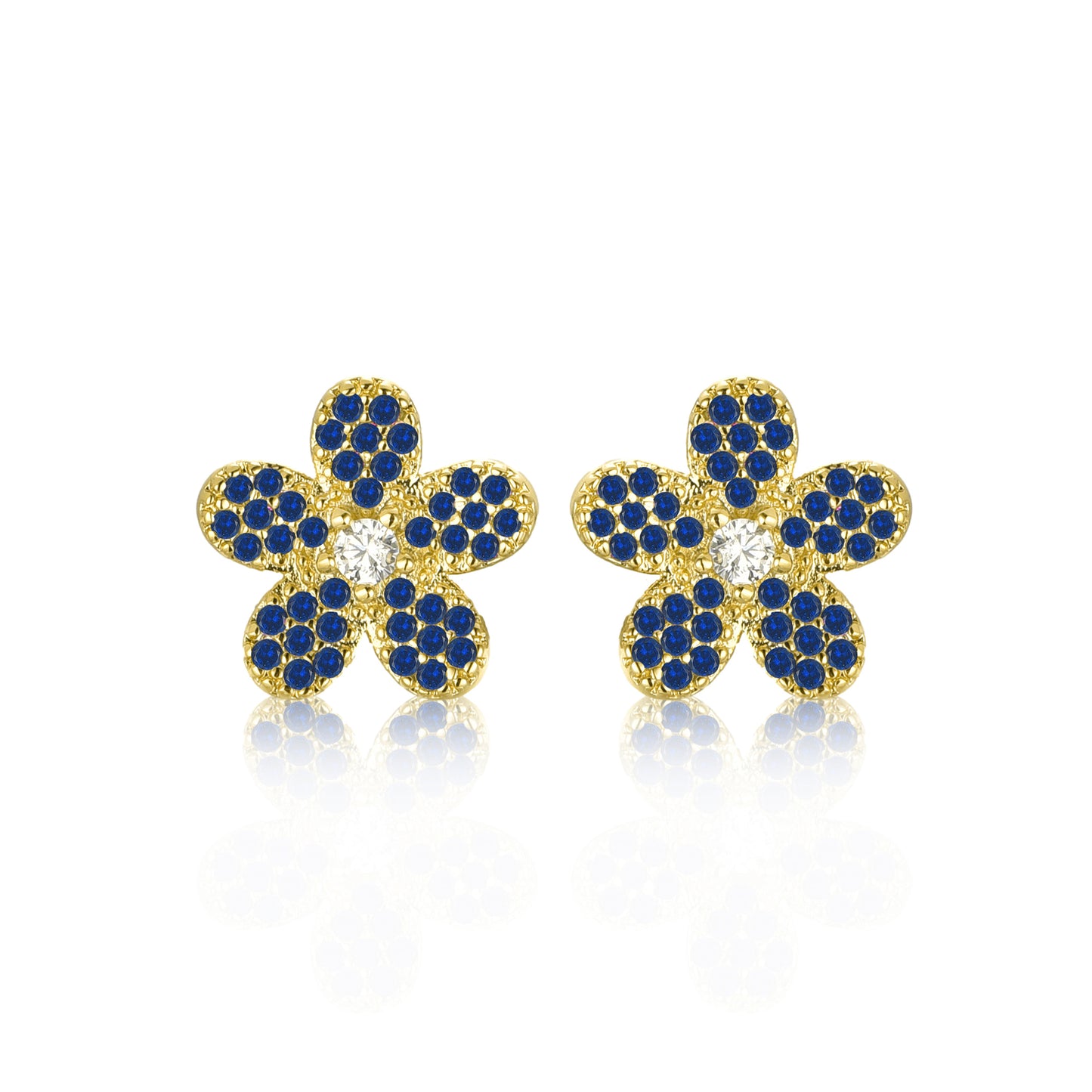 Surgical Steel 5 Petal Micropave Flower Stud Earrings