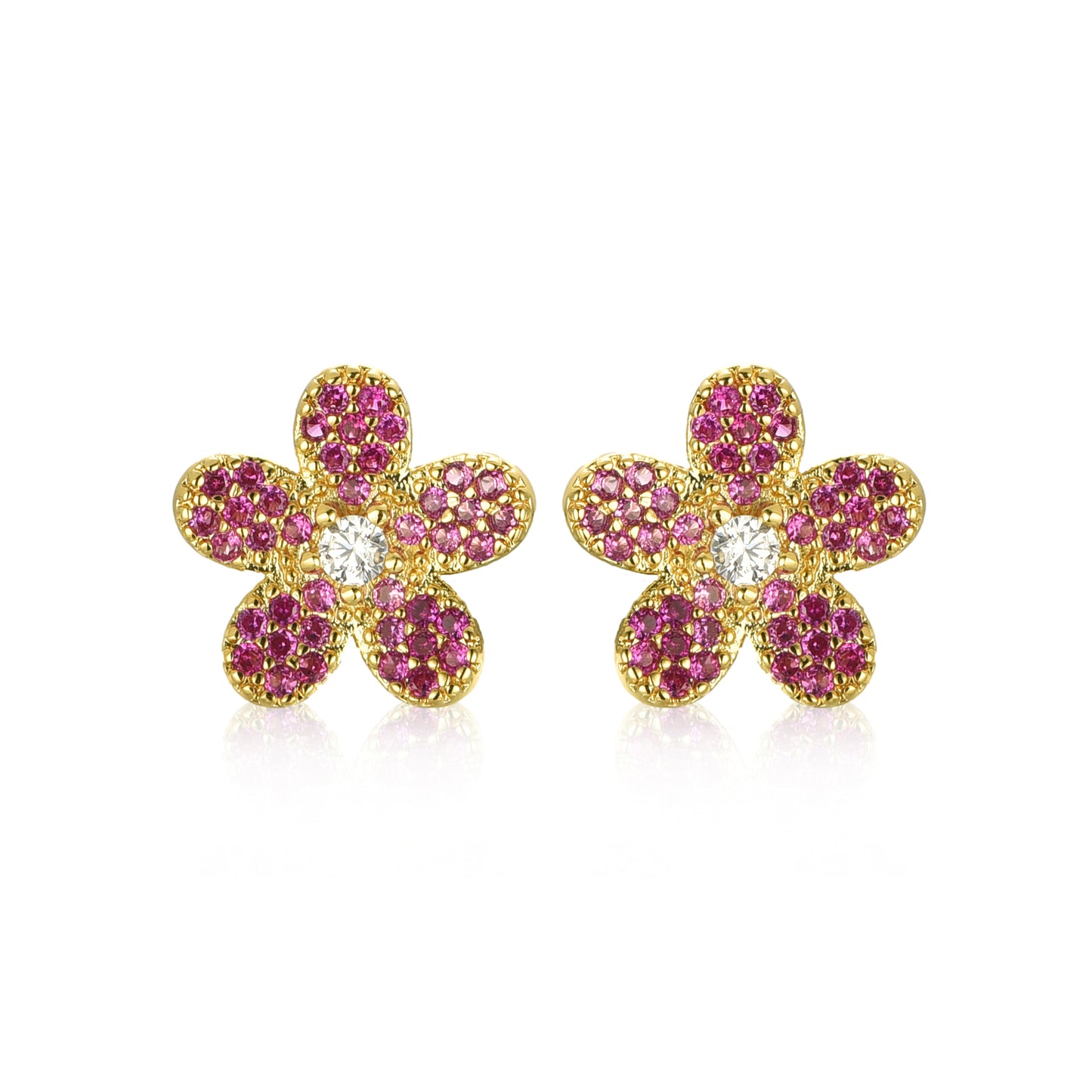 Surgical Steel 5 Petal Micropave Flower Stud Earrings