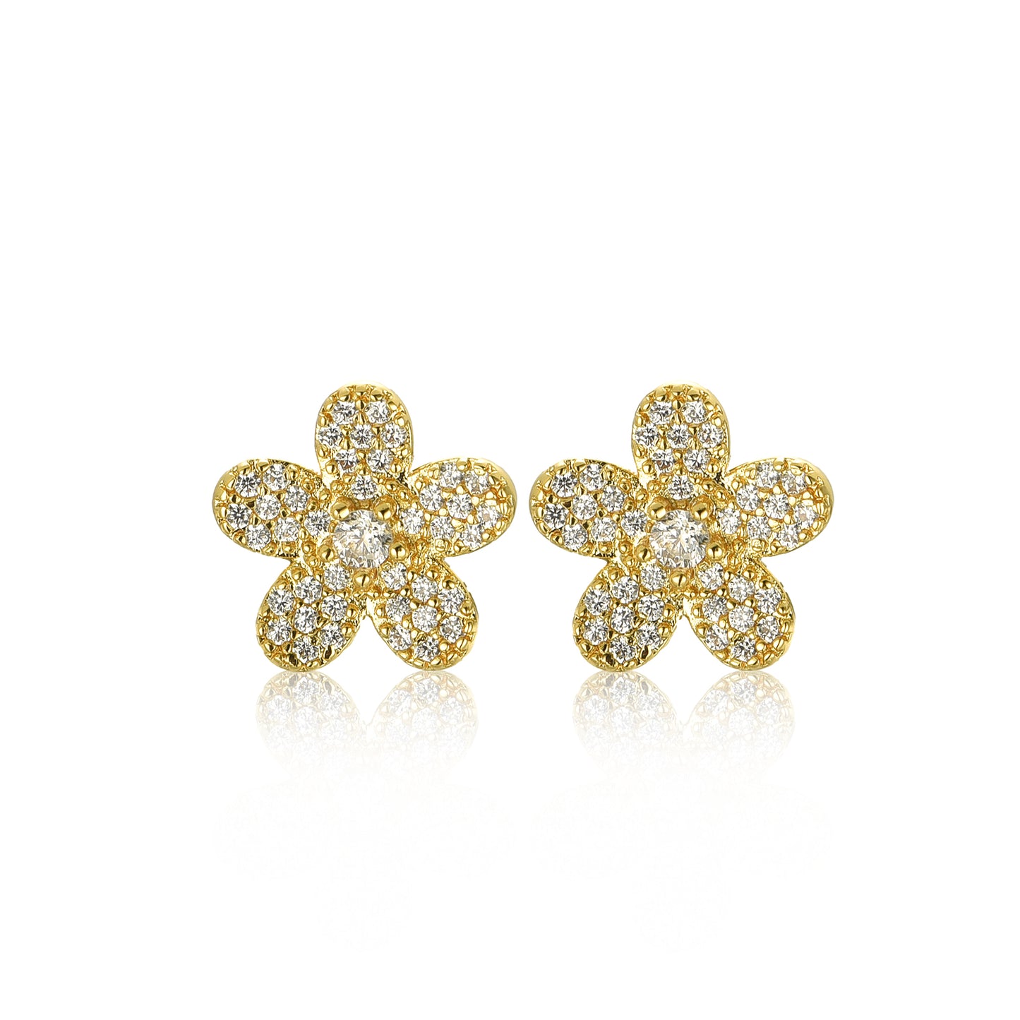 Surgical Steel 5 Petal Micropave Flower Stud Earrings