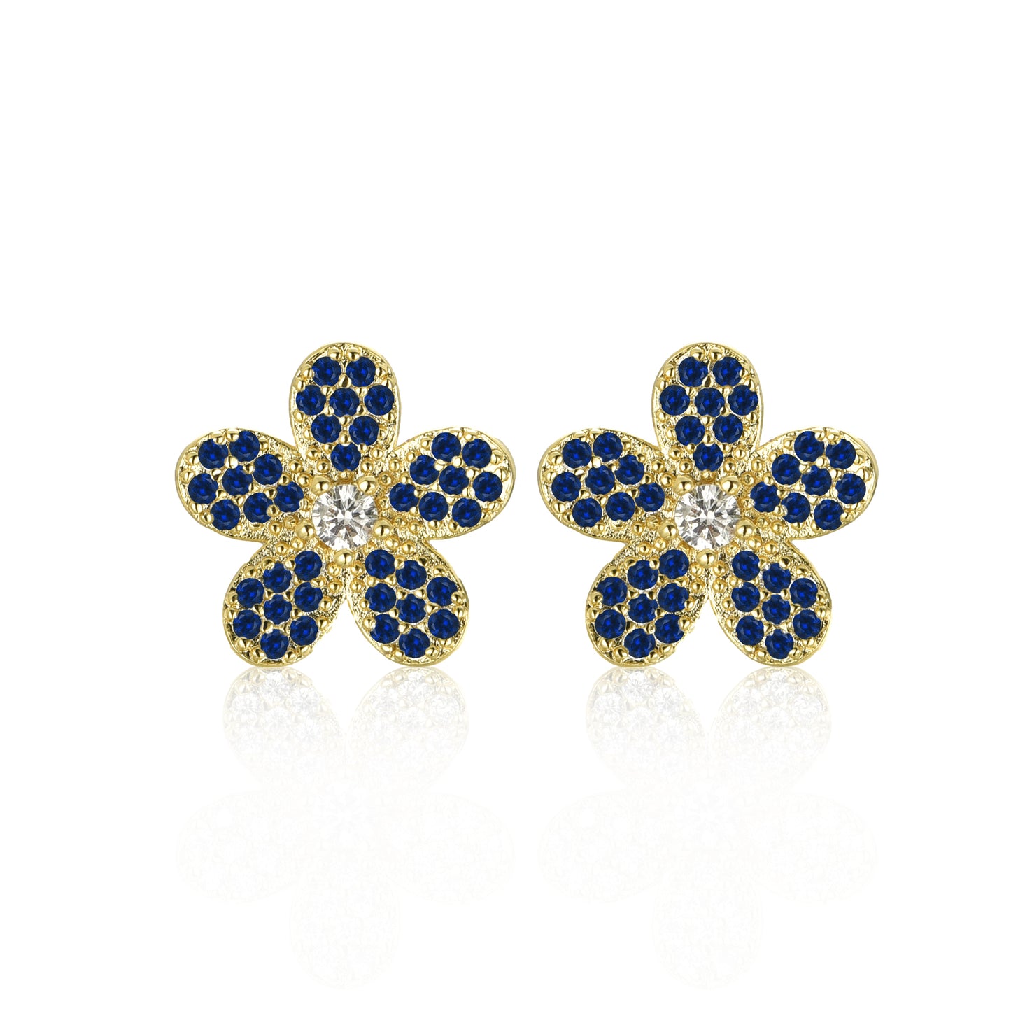Surgical Steel 5 Petal Micropave Flower Stud Earrings